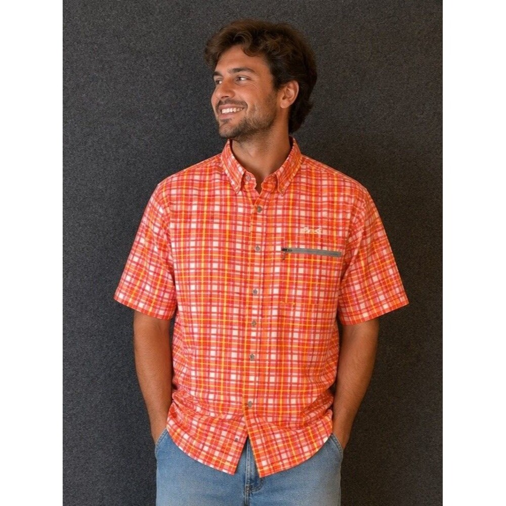 SILVER BAIT Shirt Mens Med Orange  Performance Fishing Vented Stretch Button Up